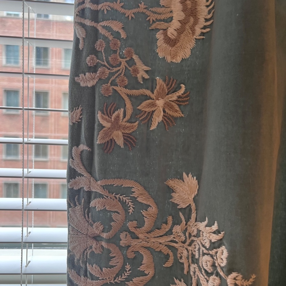 Anthropologie Blue and Cream, Velvet and Embroidery Curtains Elegant Accents - Picture 4 of 6